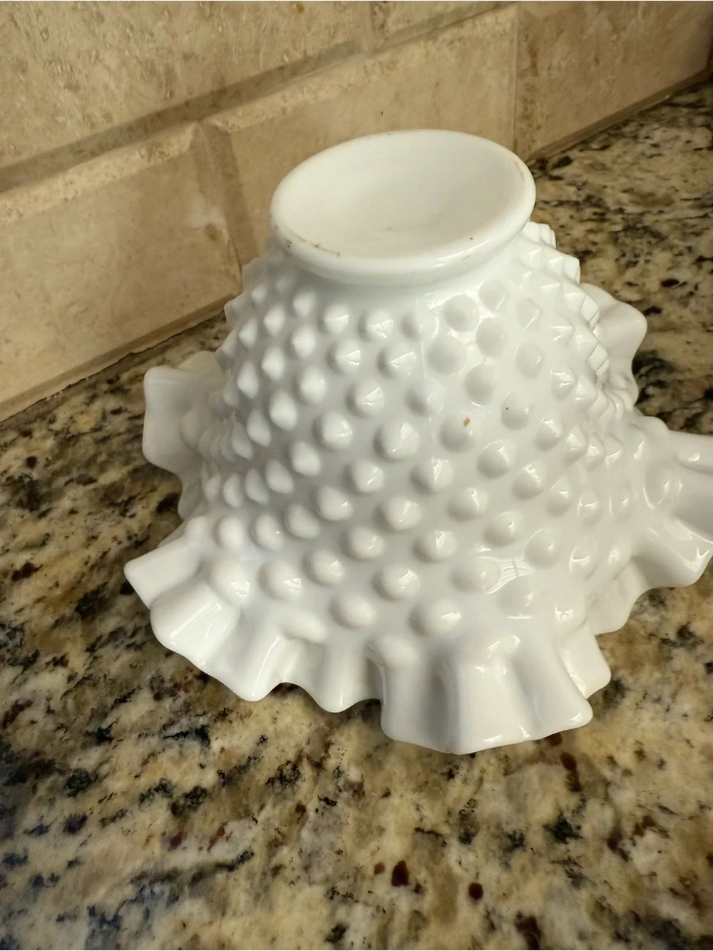 Fenton White Hobnail Ruffled Milk Glass Vase